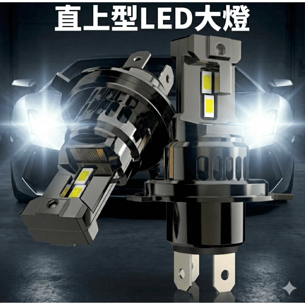 直上型 12V LED 大燈燈泡、插腳與固定座外觀